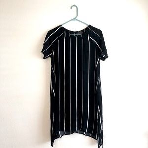 ASTR Black and White Stripe Side Slit Shift Dress, XS